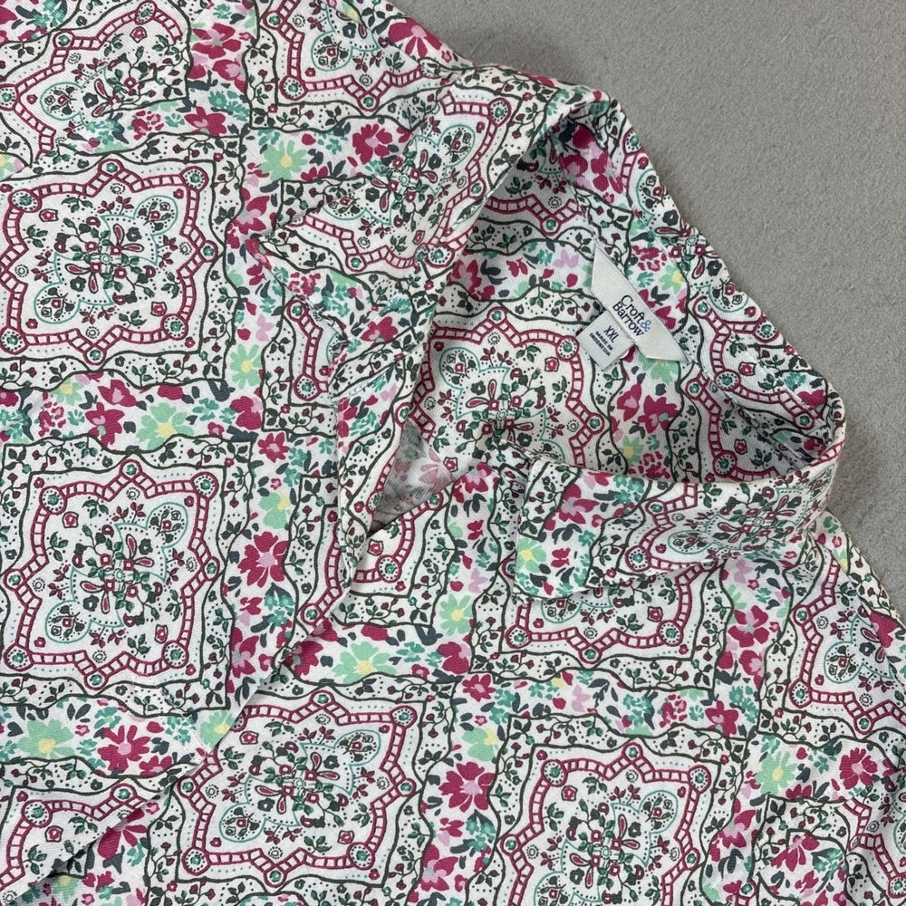 Croft & Barrow Shirt Womens XXL Green Floral Long Sleeve Button Up Cotton NWT